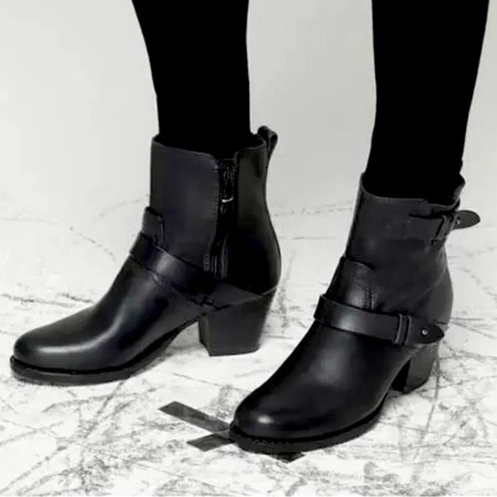 HARPER Rag & Bone Black Leather Heel Moto Zip Ankle Bootie